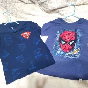 Superman and Spider-Man short sleeve shirts